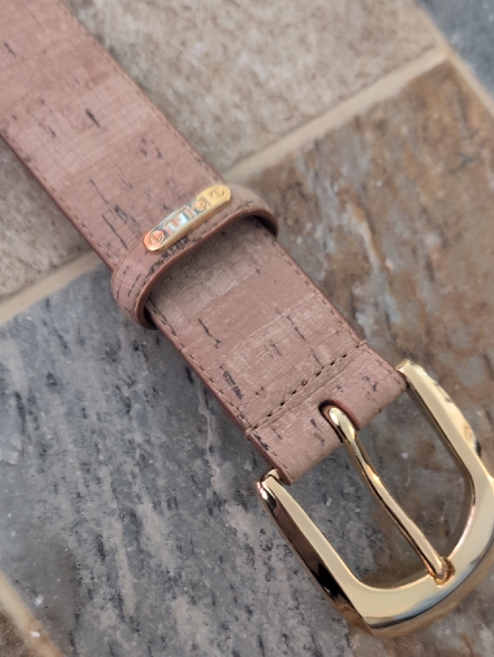 Lauren Ralph Lauren Women’s Brown Cork Leather Belt with Gold Buckle.
